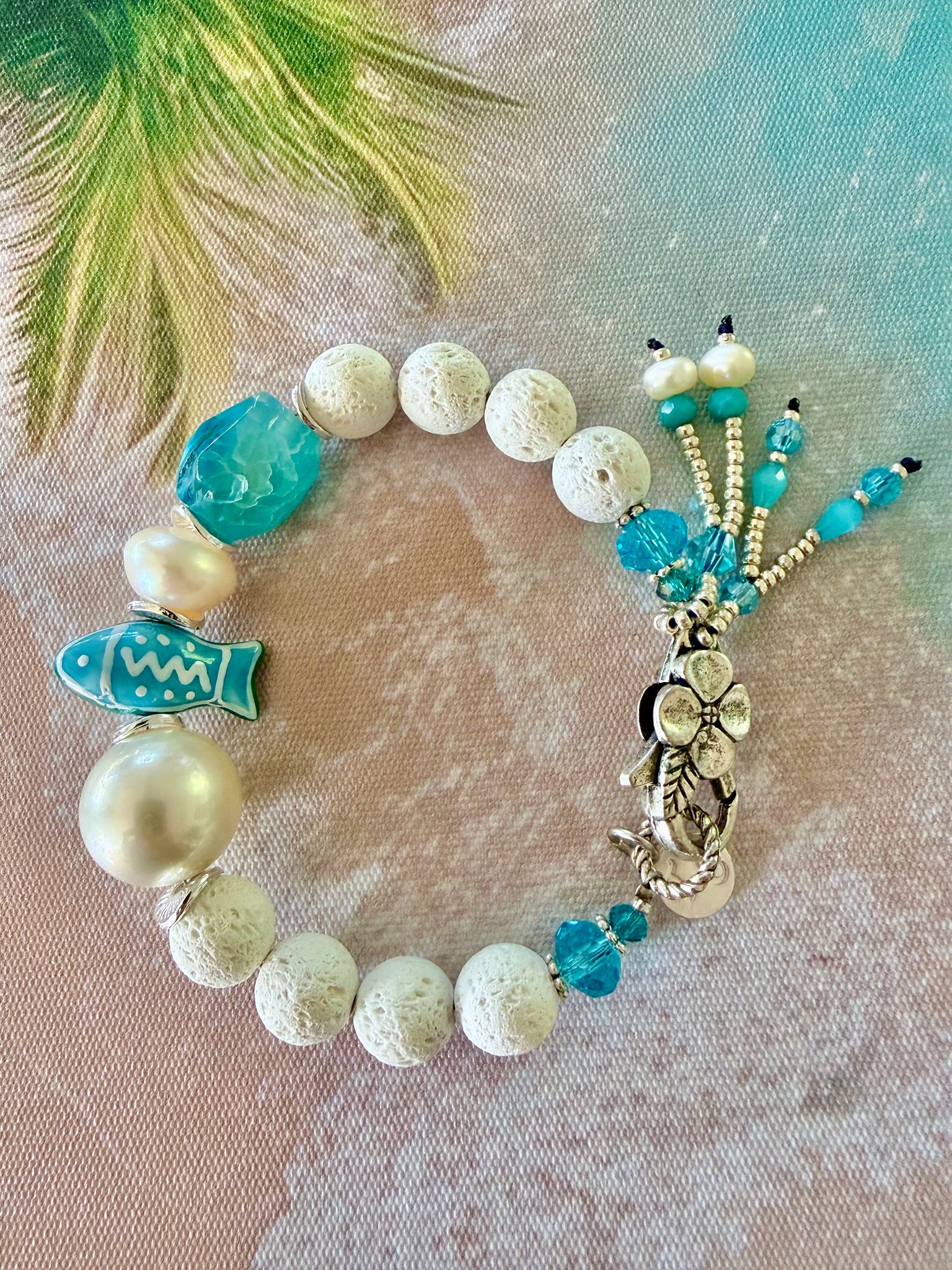 Coastal White Shell Pearl Charm Bracelet