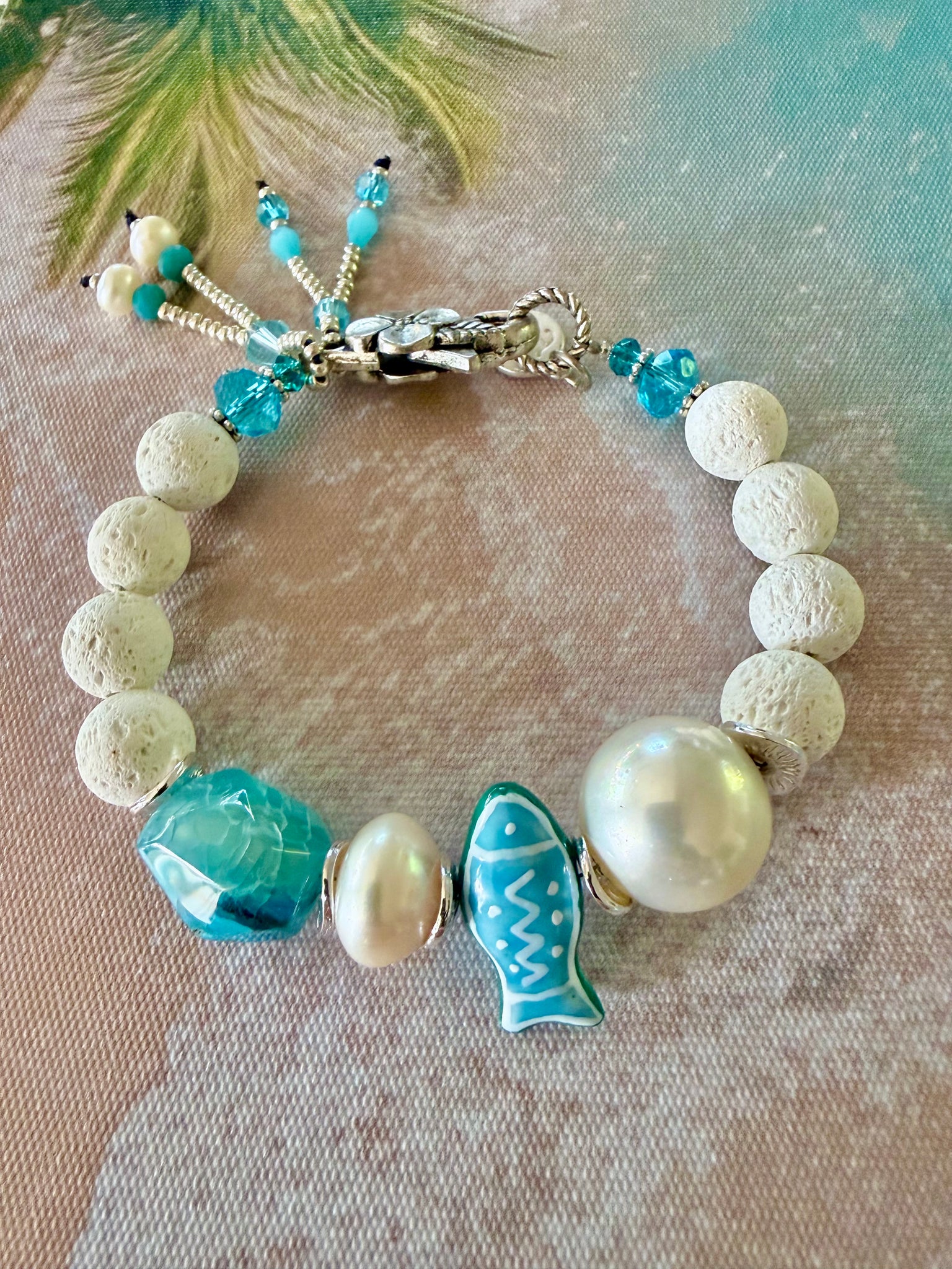 Coastal White Shell Pearl Charm Bracelet