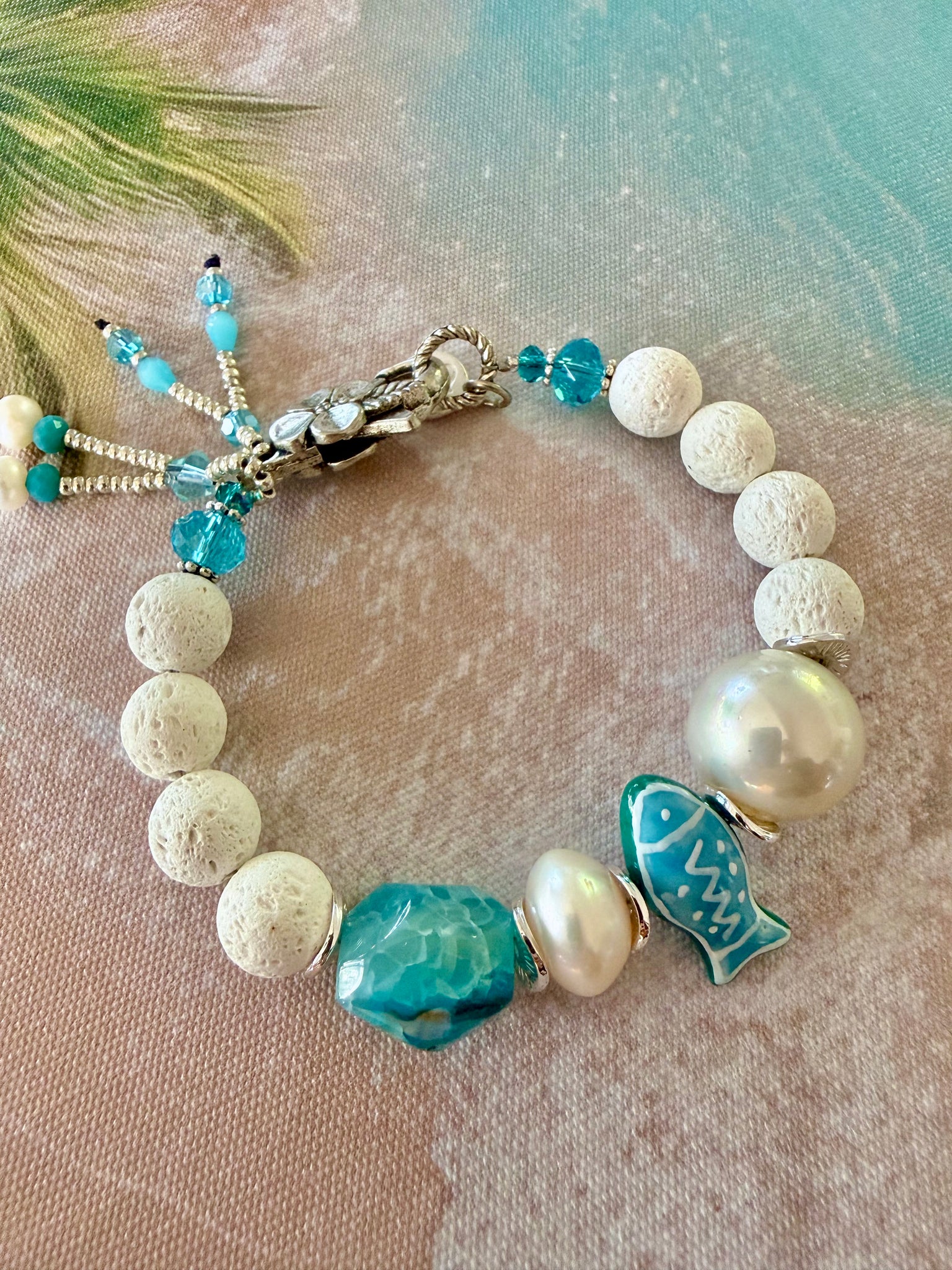 Coastal White Shell Pearl Charm Bracelet