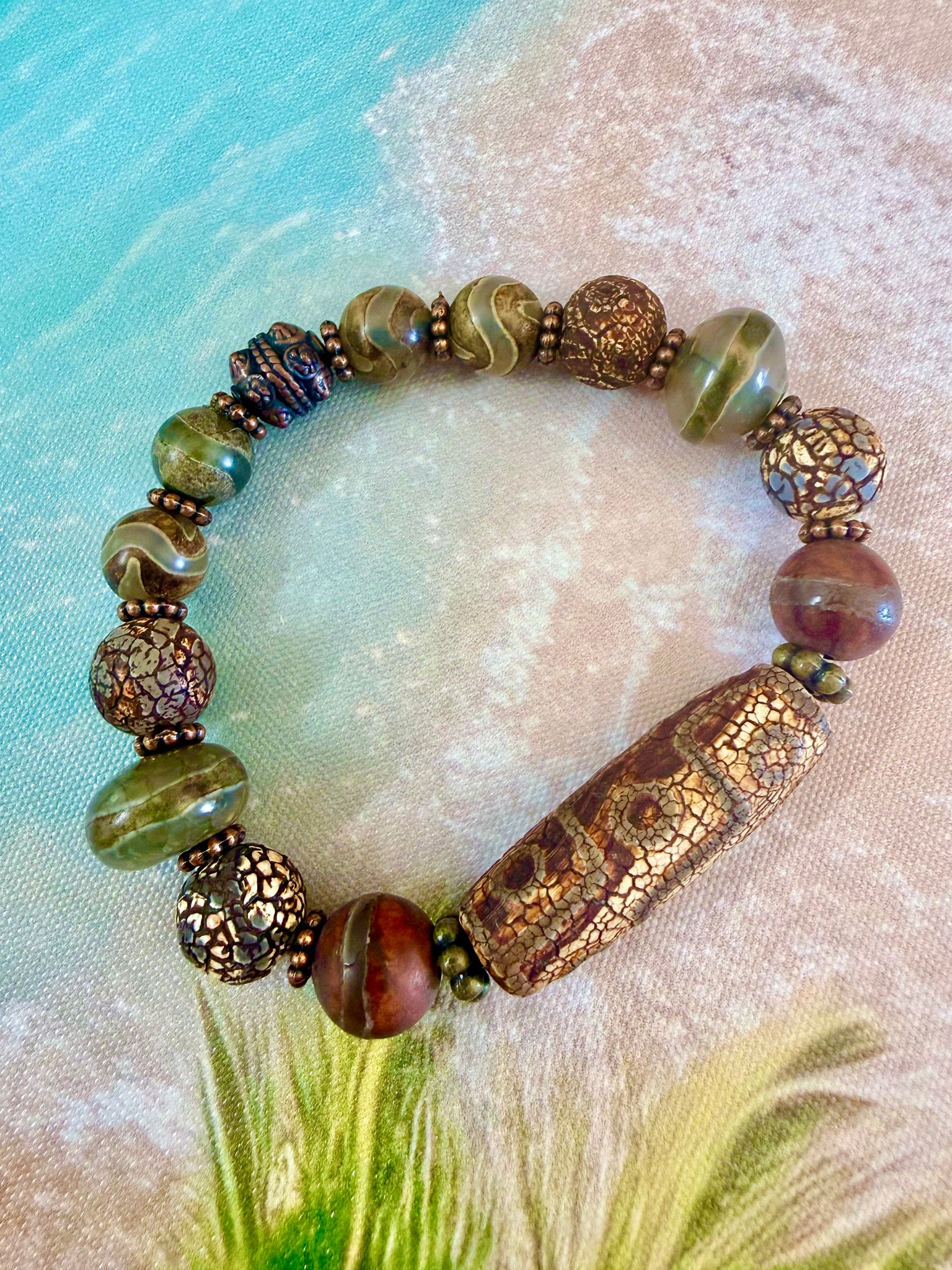 Tibetan Dzi Earth Stone  Bracelet