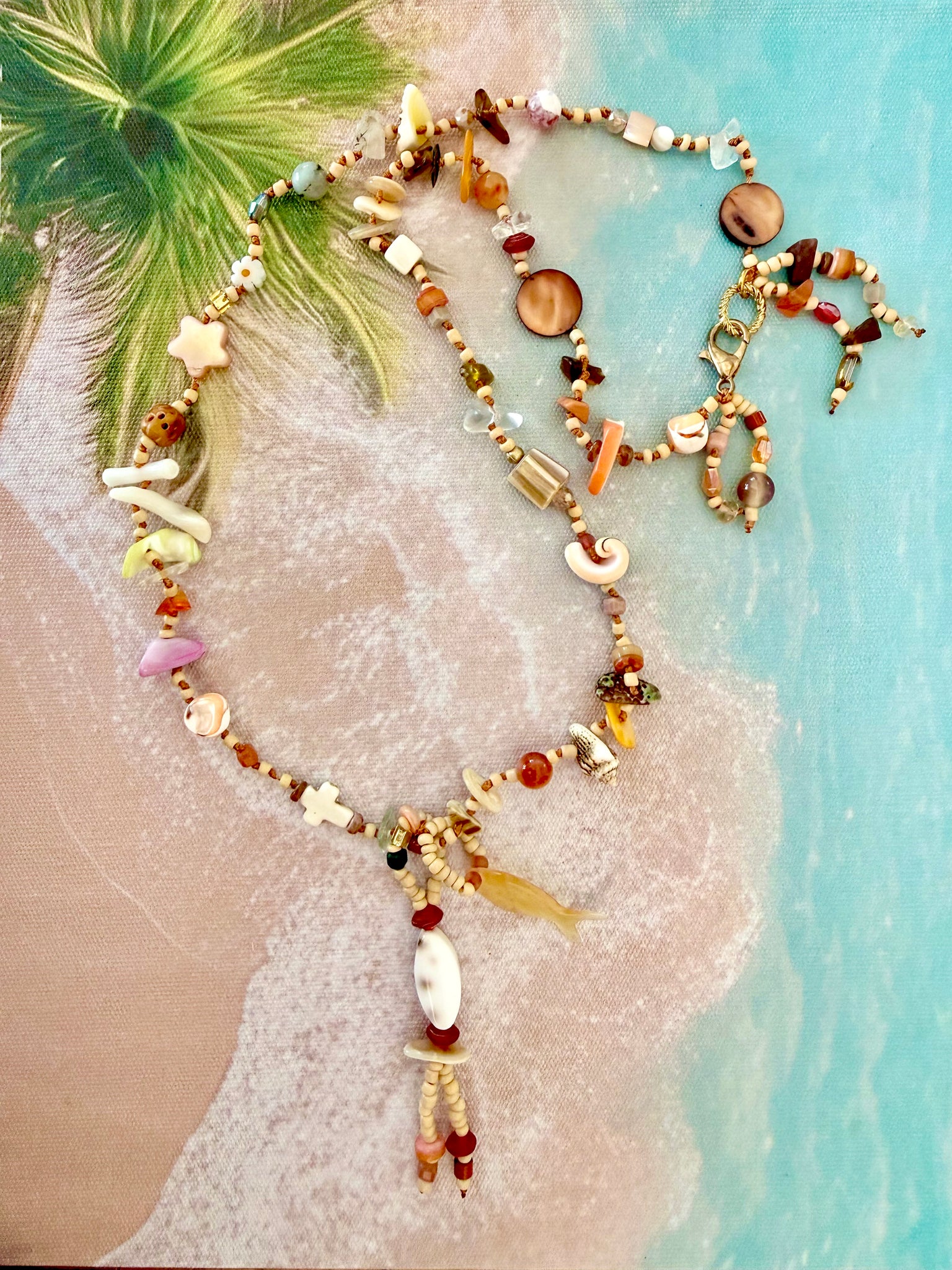 Coastal Coral & Shell Charm Necklace