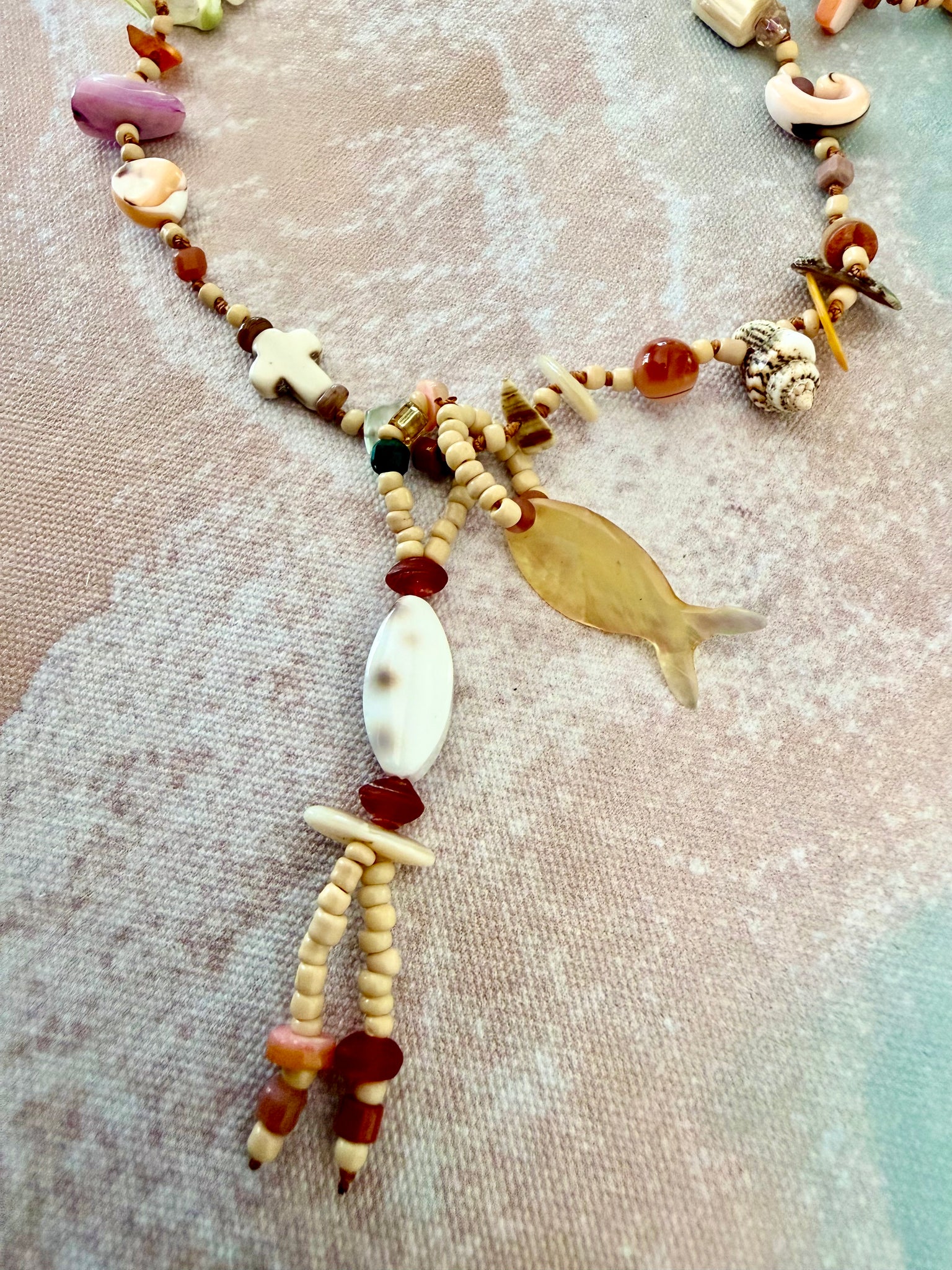 Coastal Coral & Shell Charm Necklace