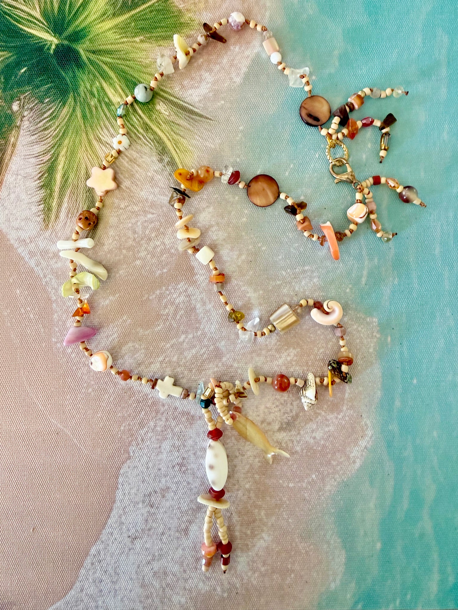 Coastal Coral & Shell Charm Necklace