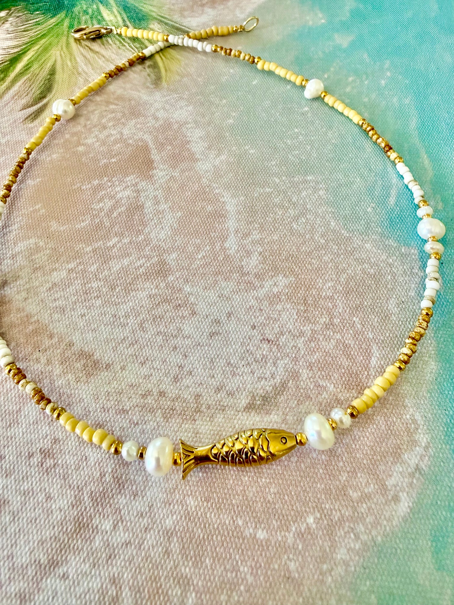 Golden Island Fish Seed Bead Necklace