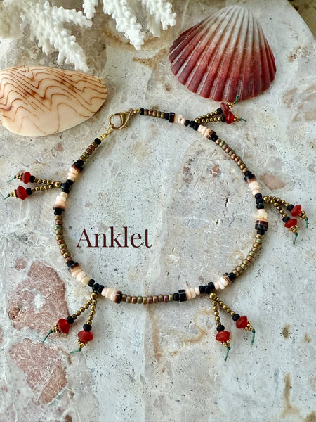 Beachie Tribal Seed Bead Anklet