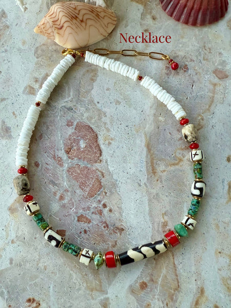 Tribal Shell Turquoise Stone Necklace