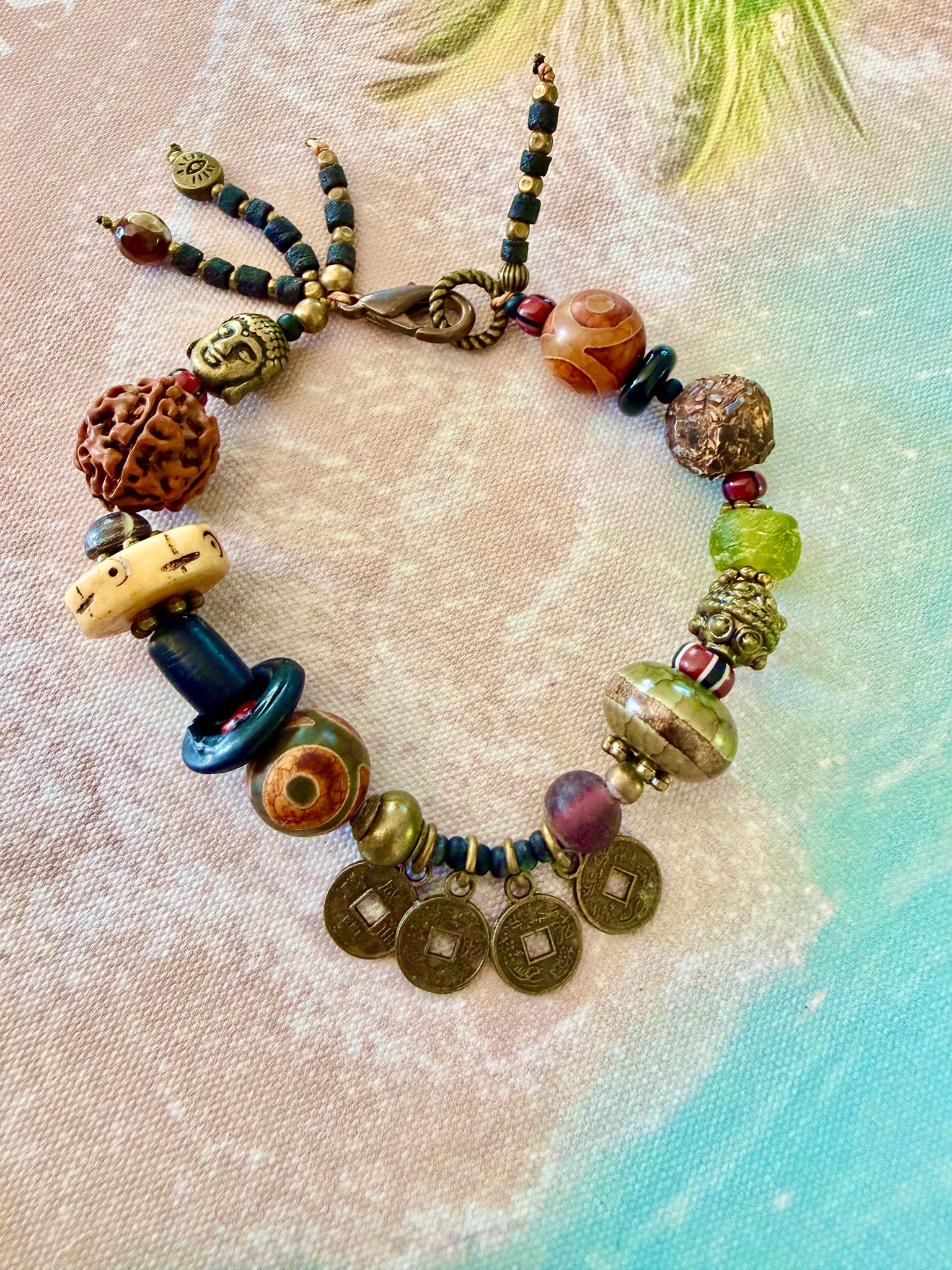 Buddha Coin Boho Stone Bracelet