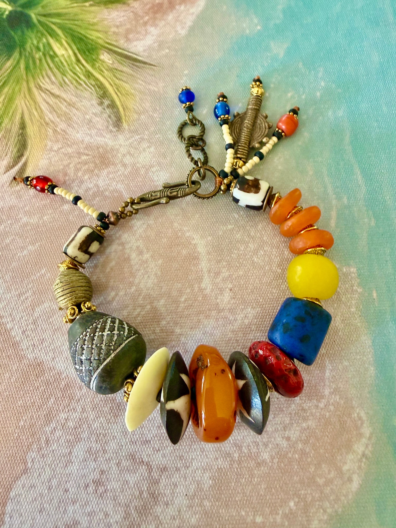African Tribal Clay Trade Bead Bracelet