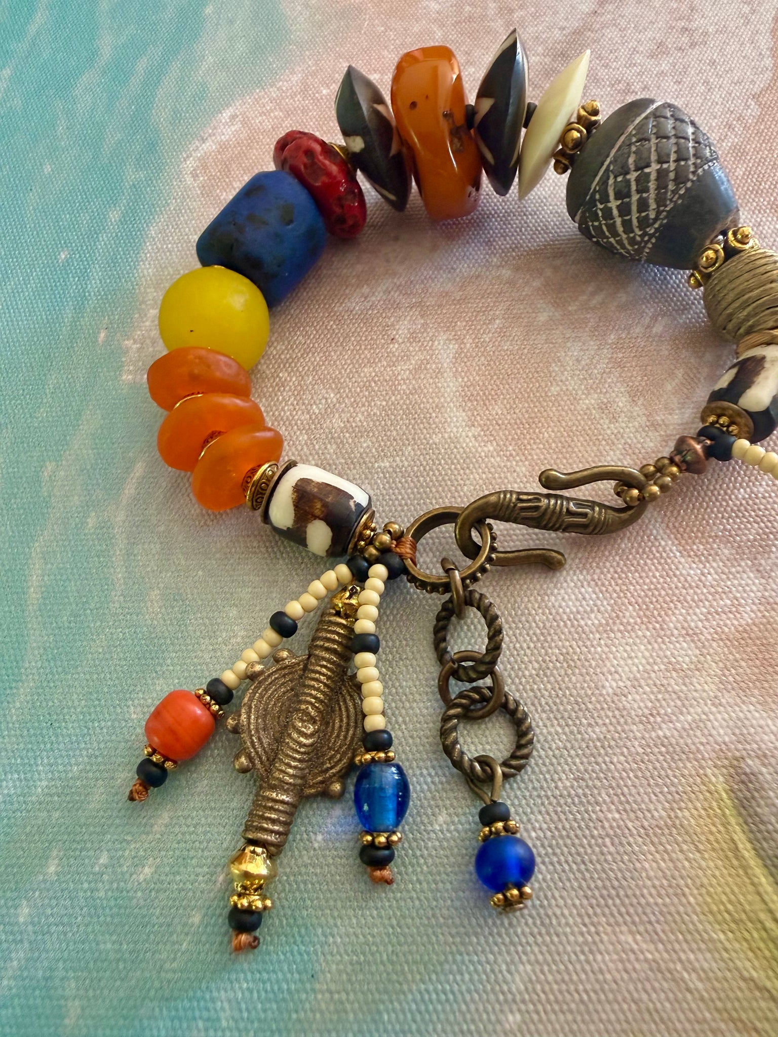 African Tribal Clay Trade Bead Bracelet