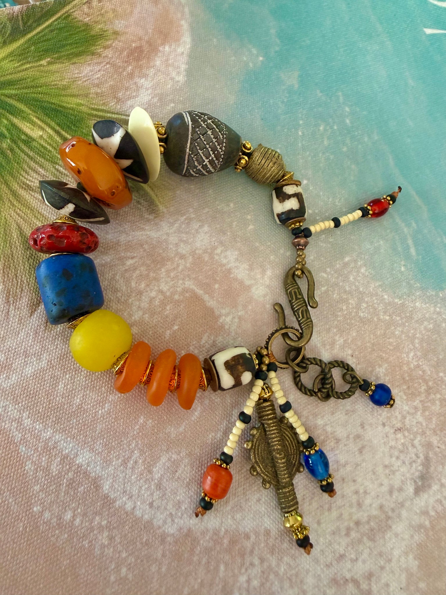 African Tribal Clay Trade Bead Bracelet