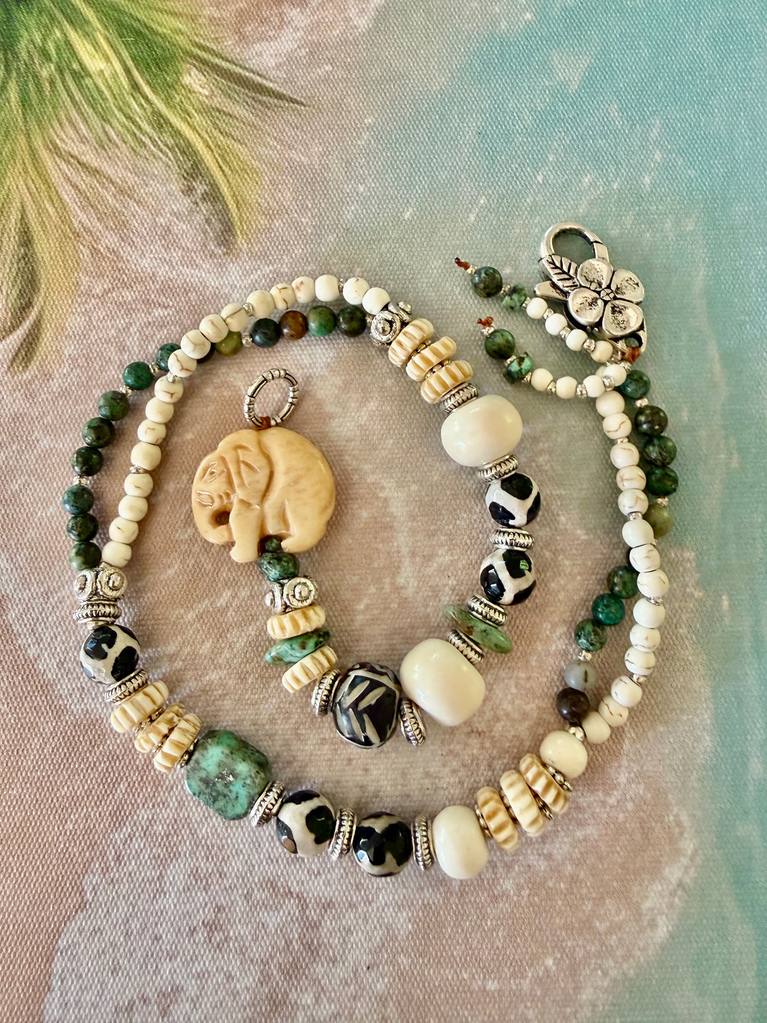 Tribal Elephant Charm turquoise Stone Bracelet