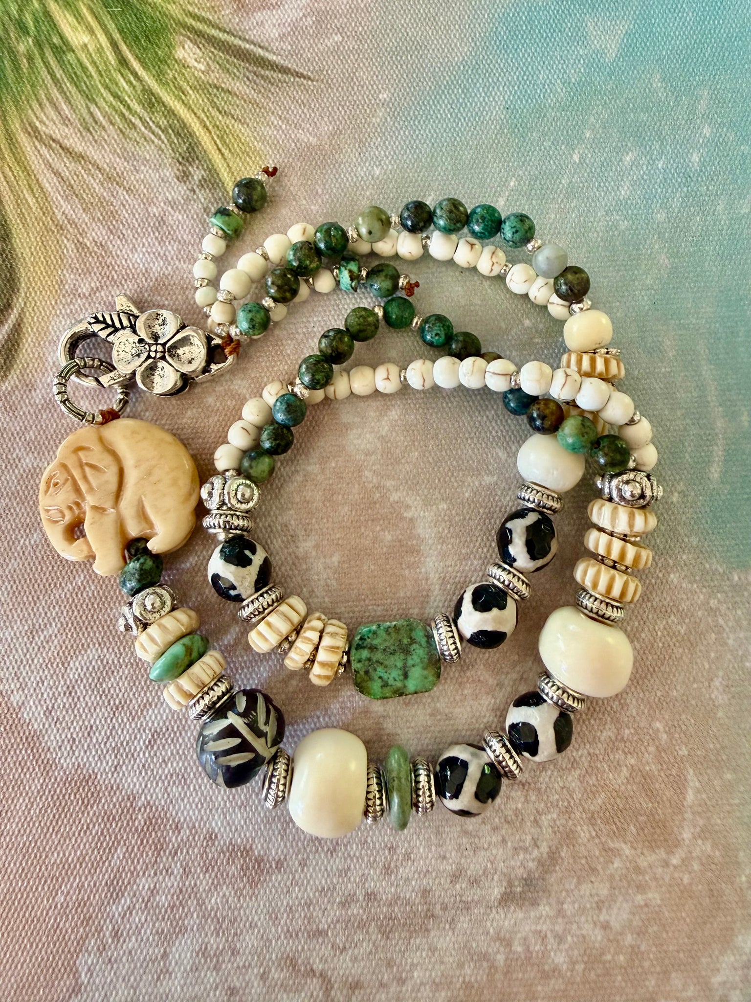 Tribal Elephant Charm turquoise Stone Bracelet