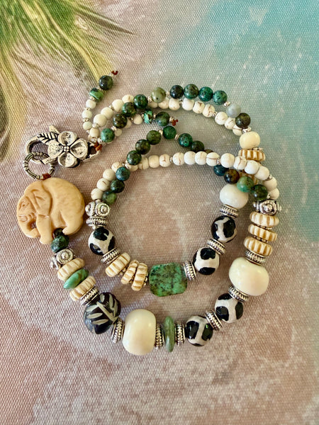 Tribal Elephant Charm turquoise Stone Bracelet