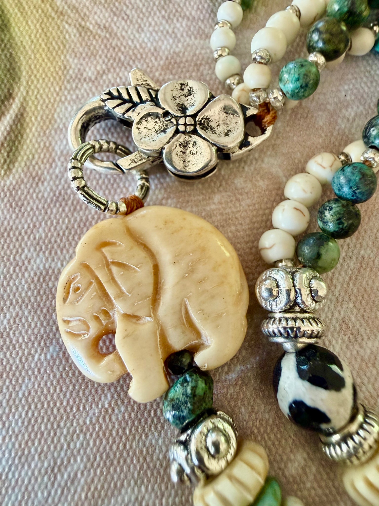 Tribal Elephant Charm turquoise Stone Bracelet