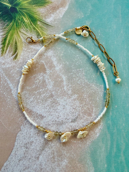 Golden Seed Bead Pearl Necklace