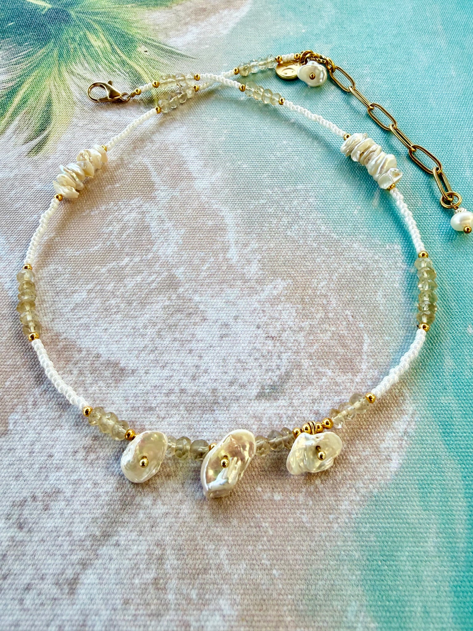 Bohemian Pearl & Quartz Crystal Seed Bead Necklace