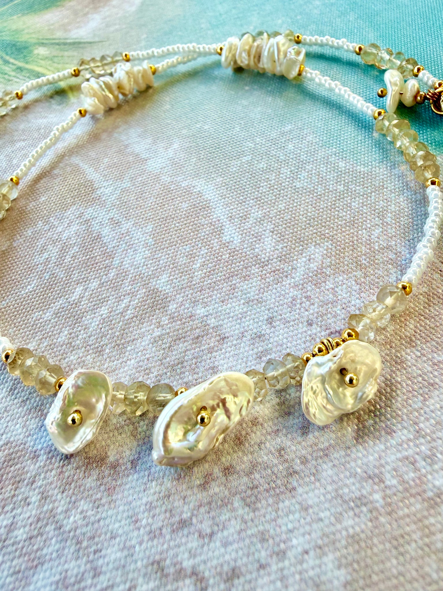 Bohemian Pearl & Quartz Crystal Seed Bead Necklace