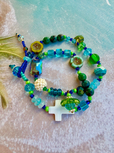 Aqua Crystal Boho Knotted Bracelet