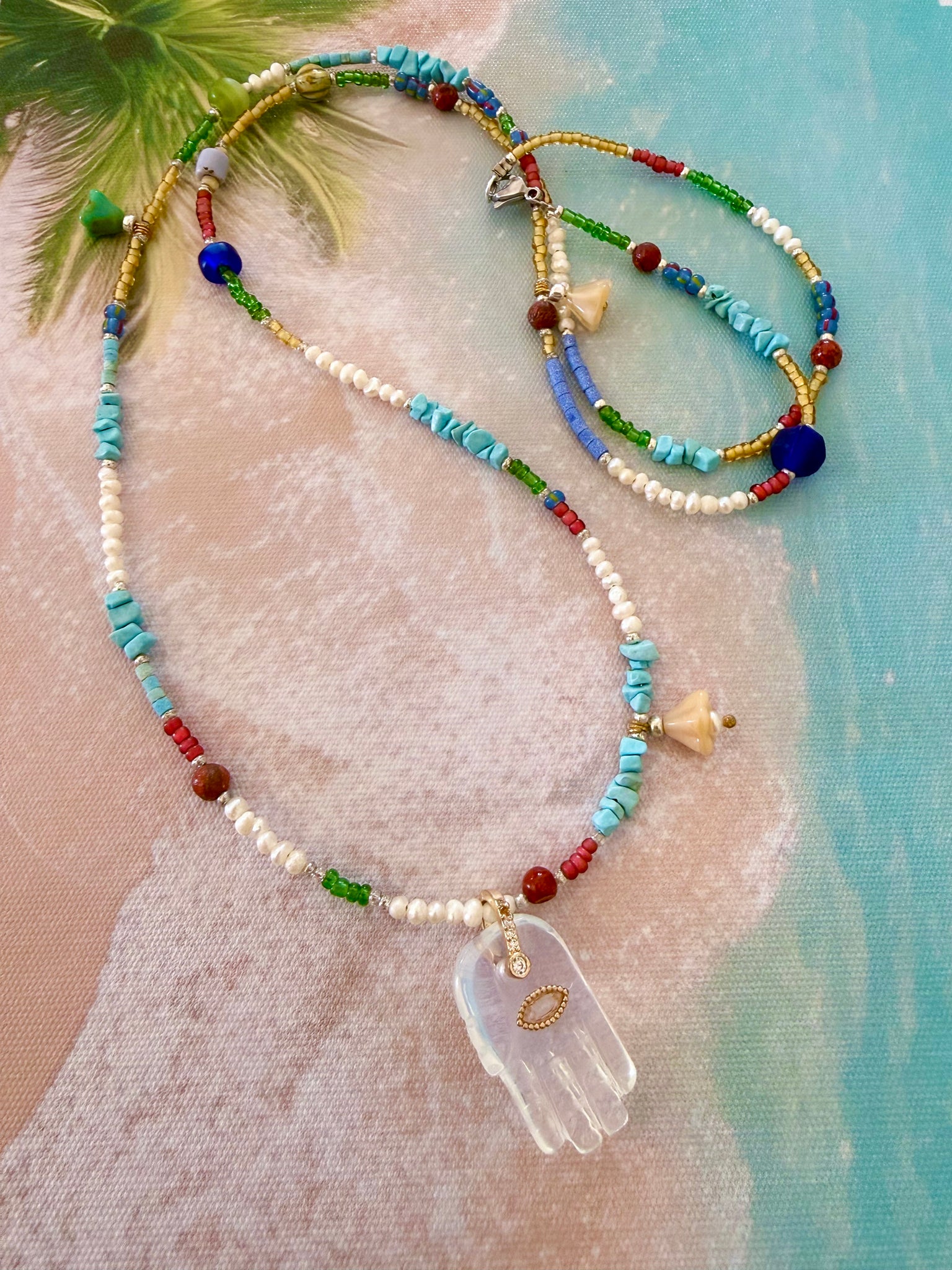 Sea Breeze Hamsa Hand Necklace