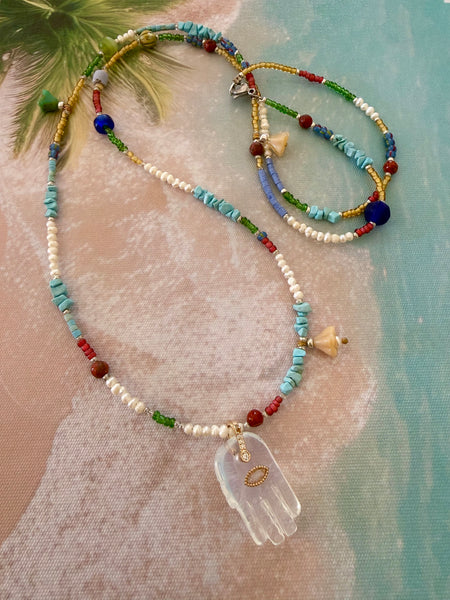 Sea Breeze Hamsa Necklace