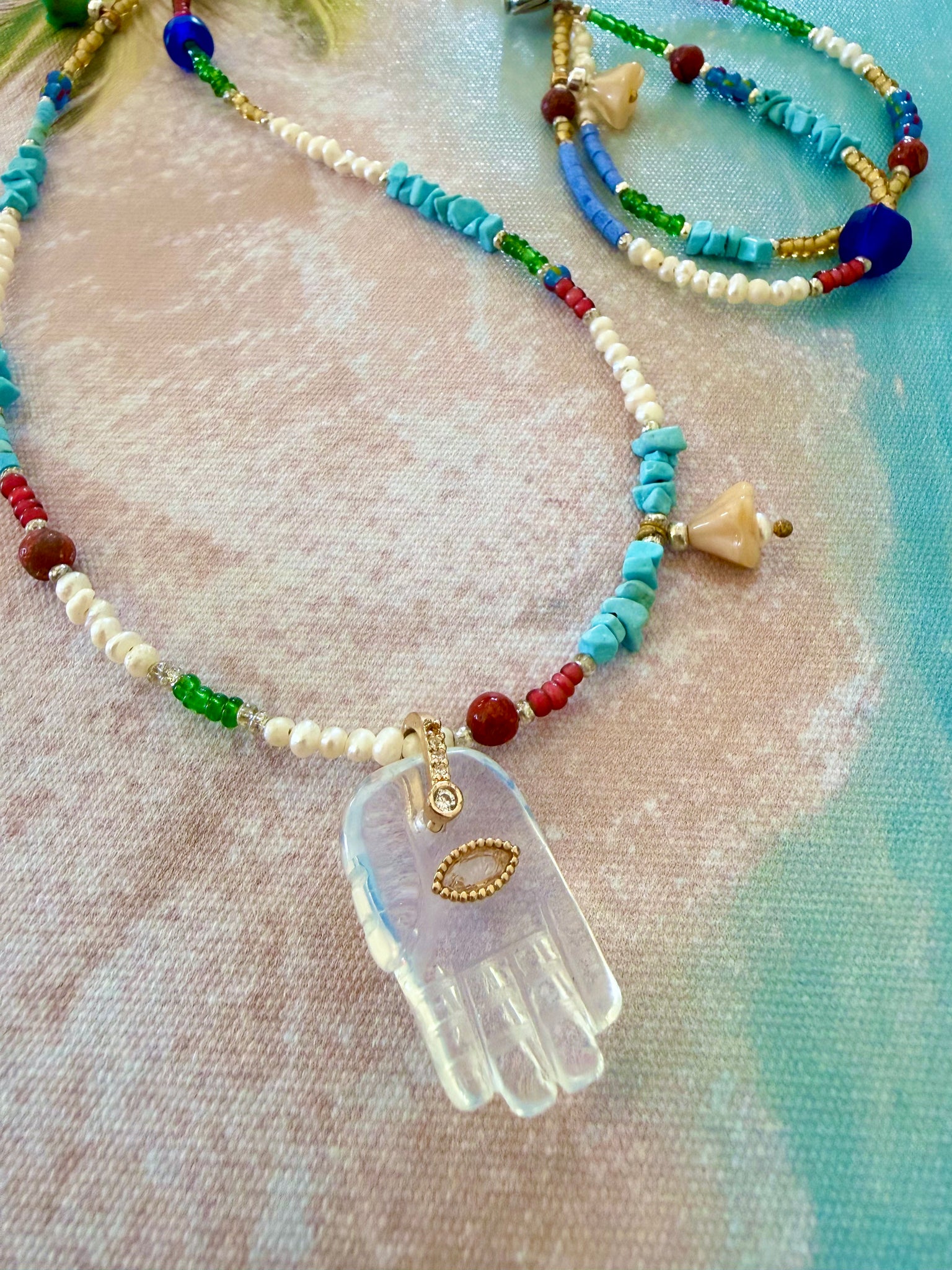 Sea Breeze Hamsa Hand Necklace