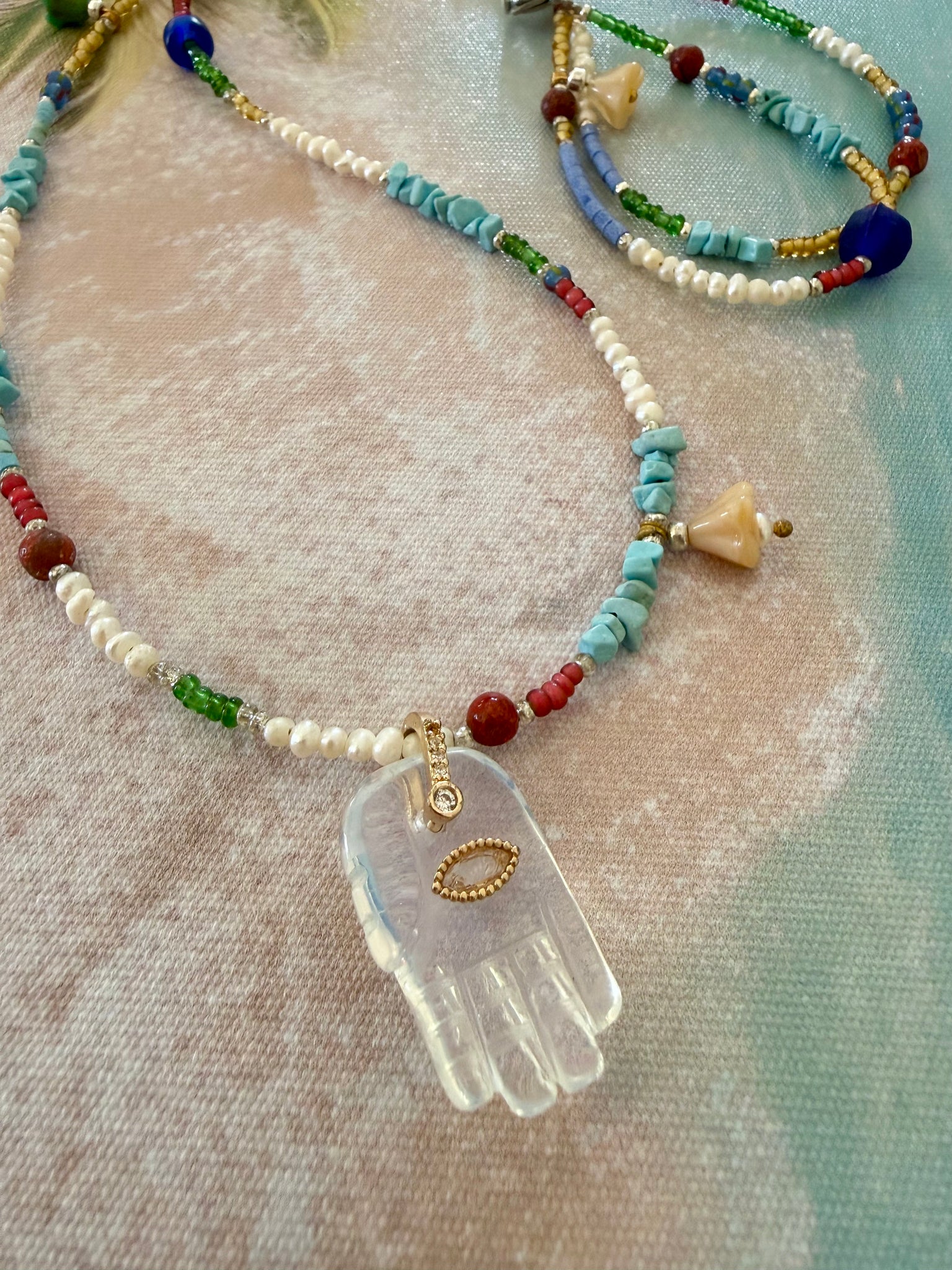 Sea Breeze Hamsa Necklace