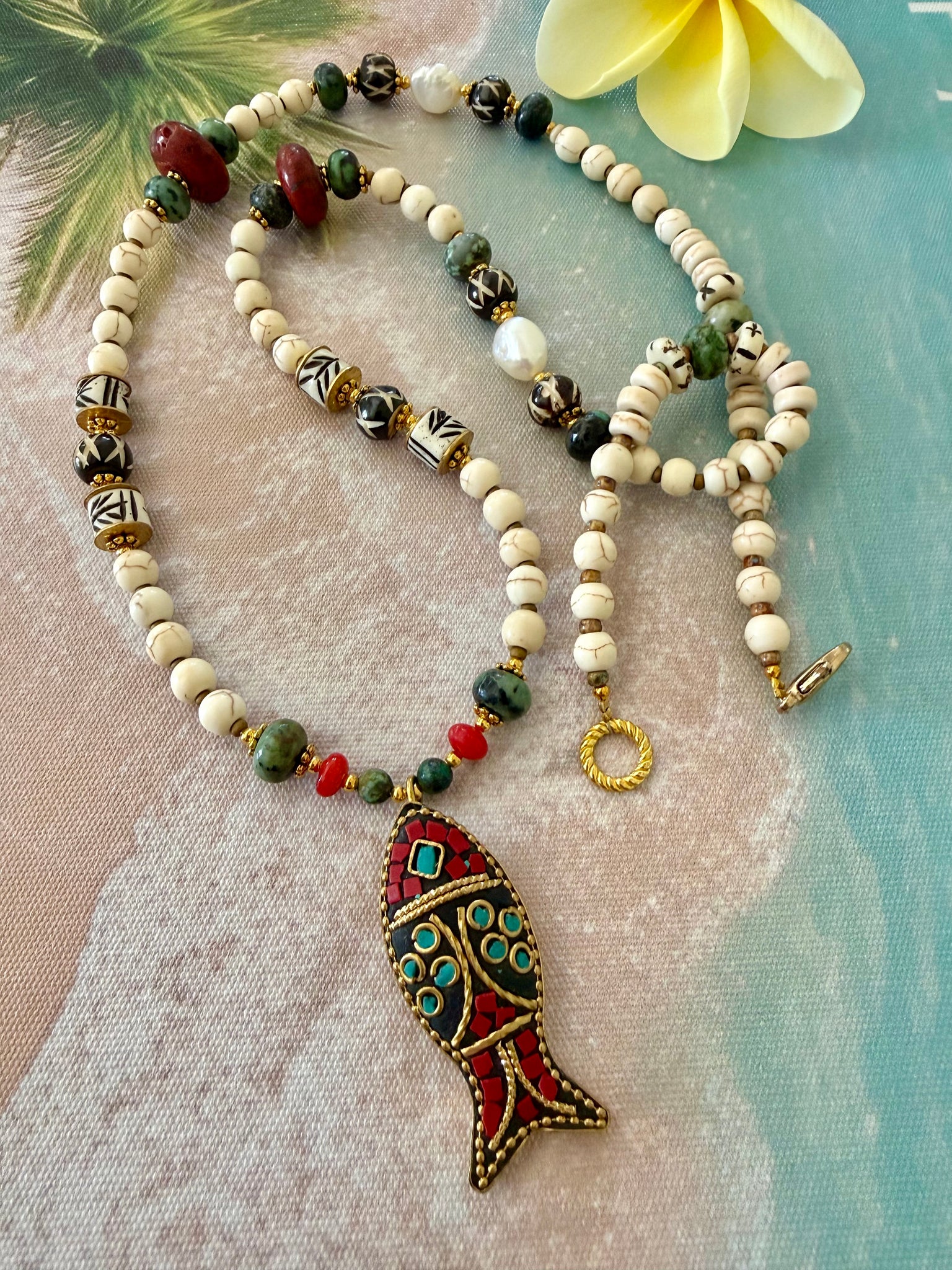Greek Island Fish Pendant Boho Necklace