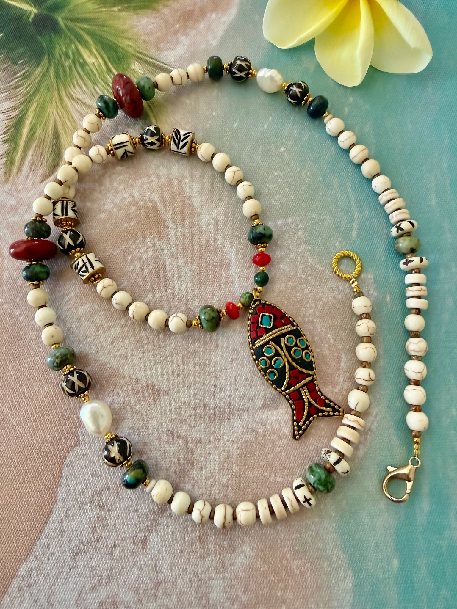Greek Island Fish Pendant Boho Necklace