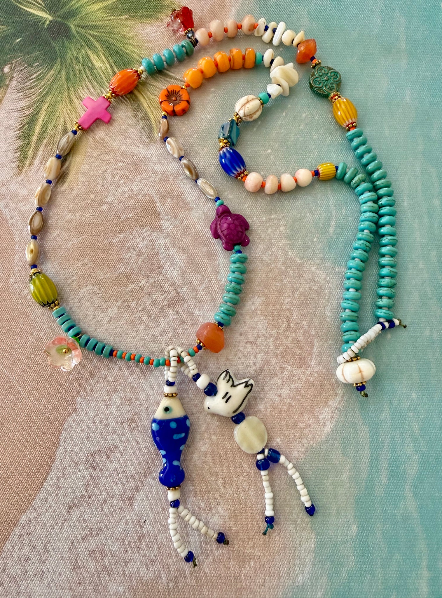 Boho Turquoise Fish Charm Necklace