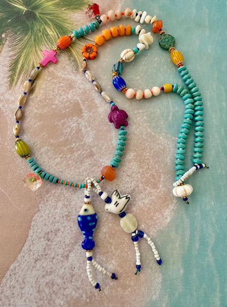 Boho Turquoise Fish Charm Necklace