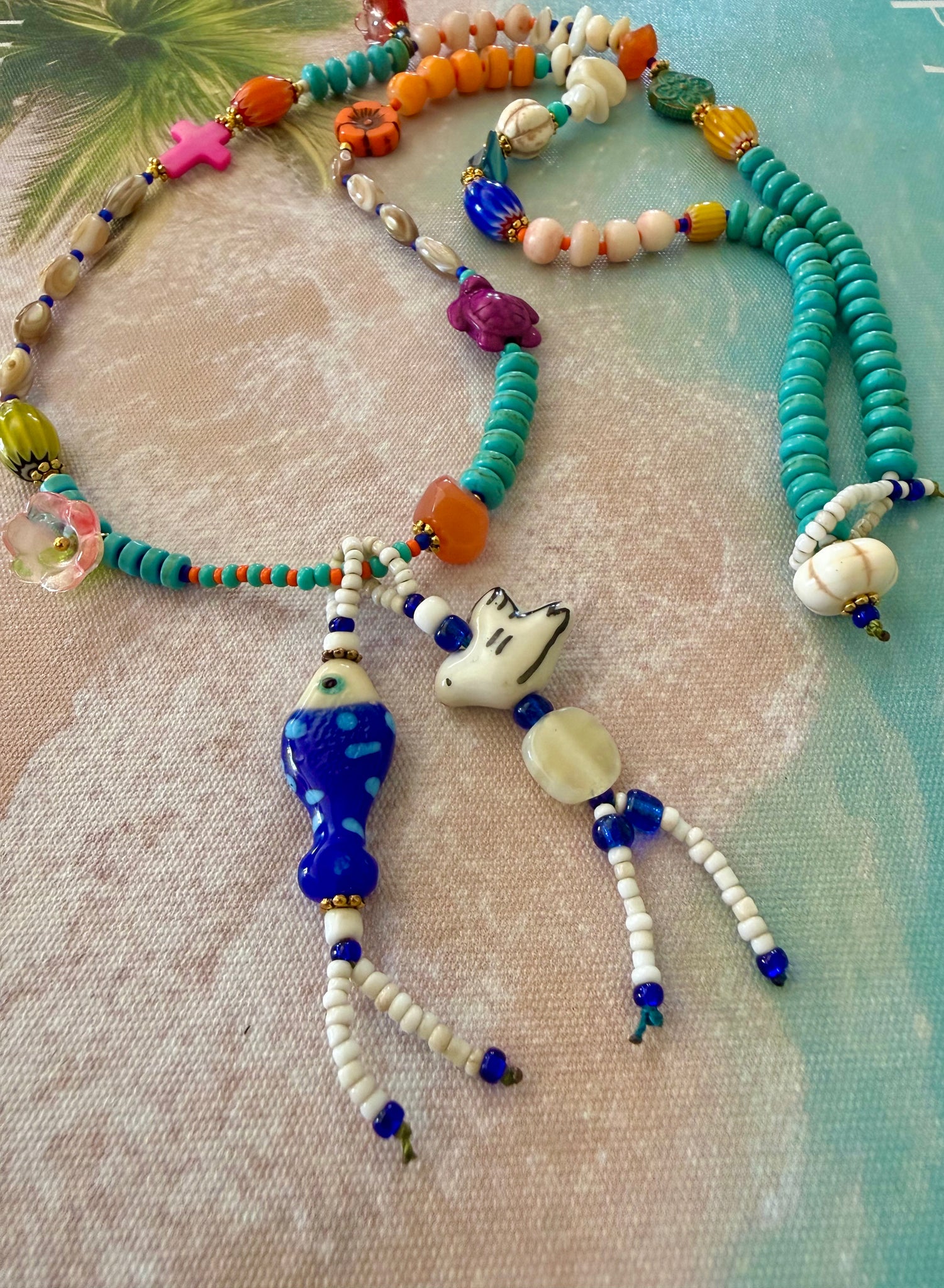 Boho Turquoise Fish Charm Necklace
