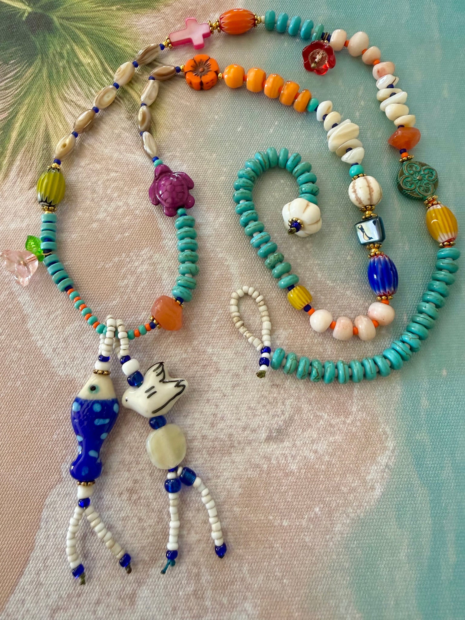 Boho Turquoise Fish Charm Necklace