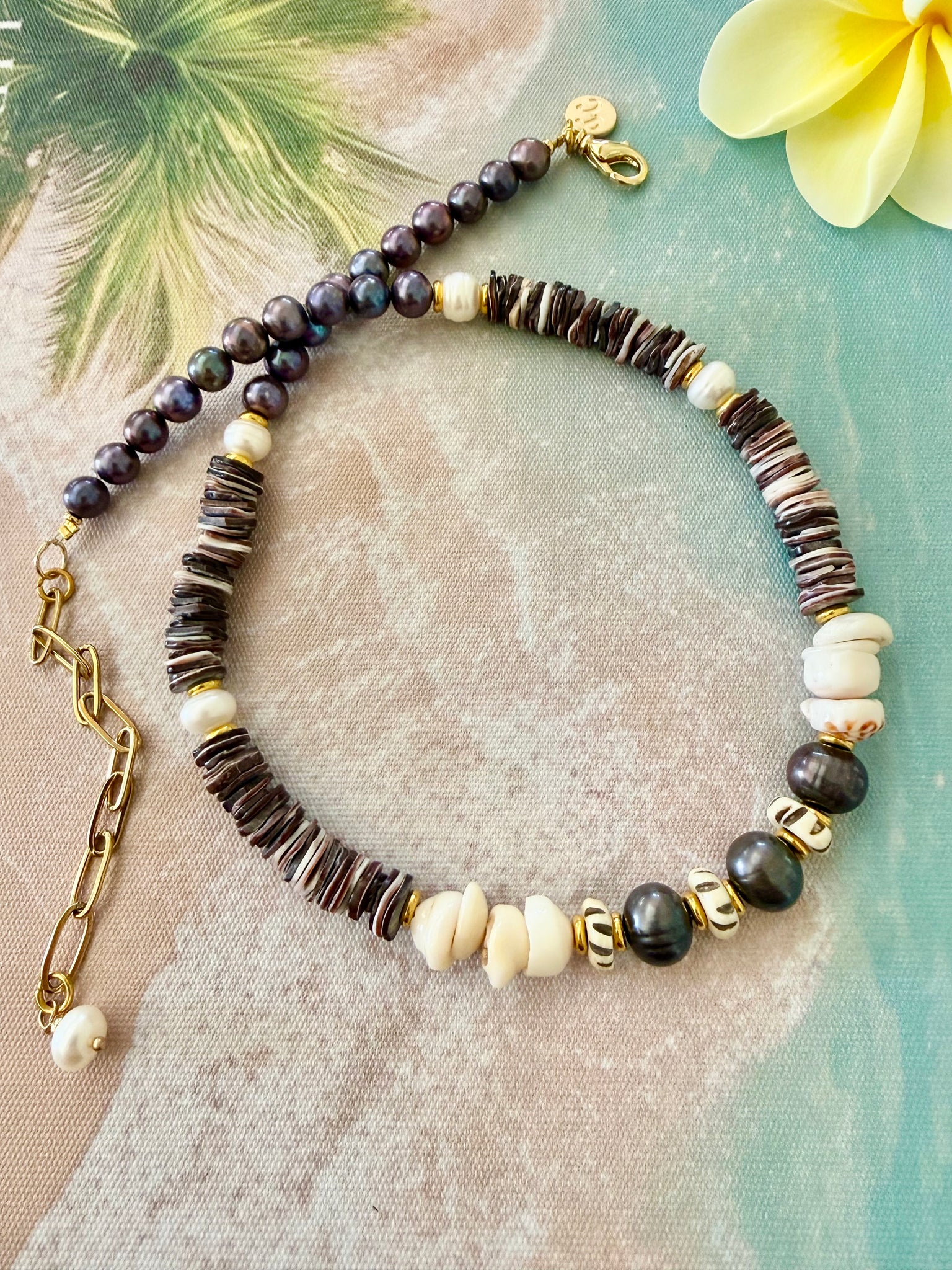 Bali Pukka Shell & Black Pearl Necklace
