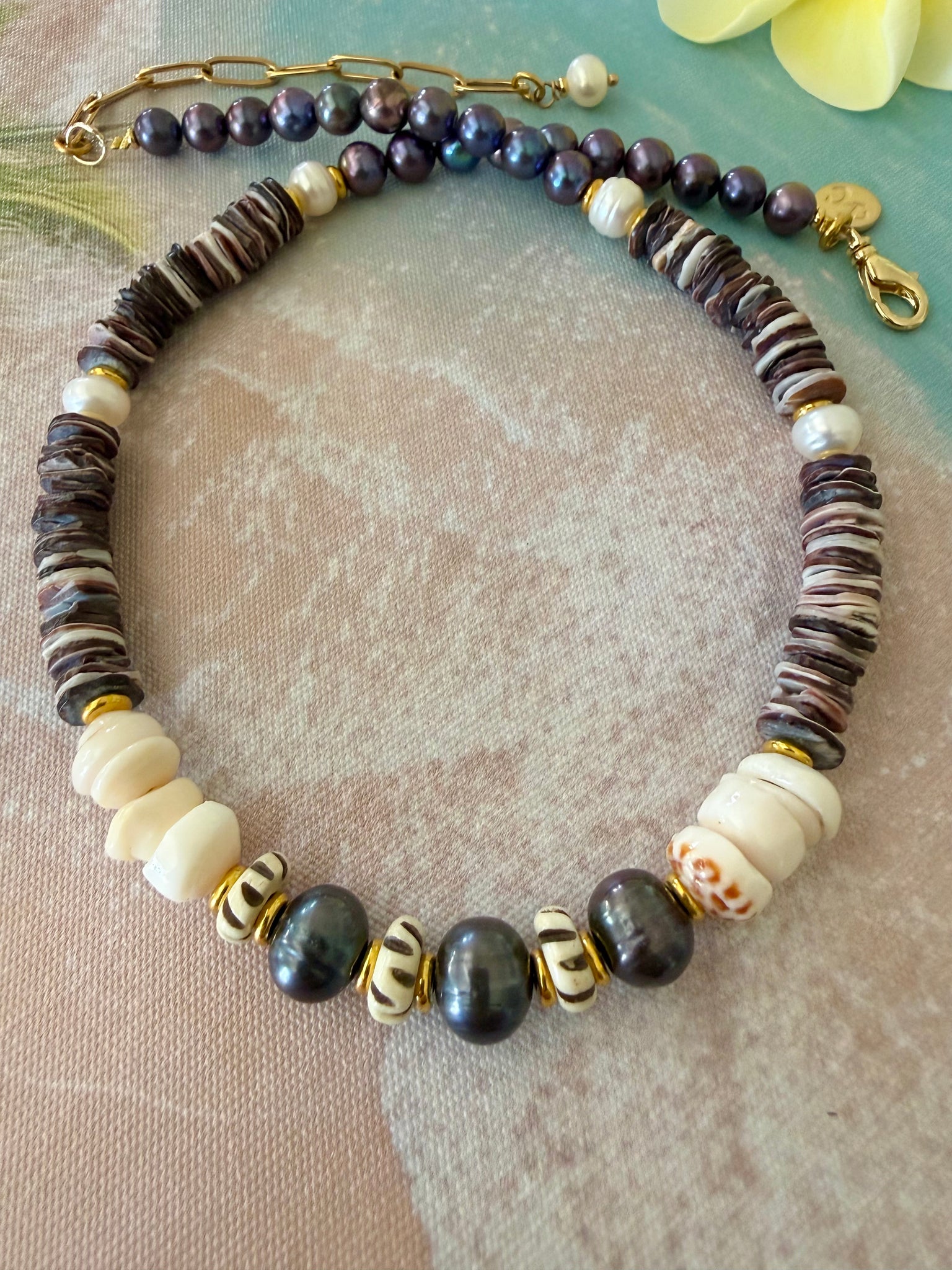 Bali Pukka Shell & Black Pearl Necklace