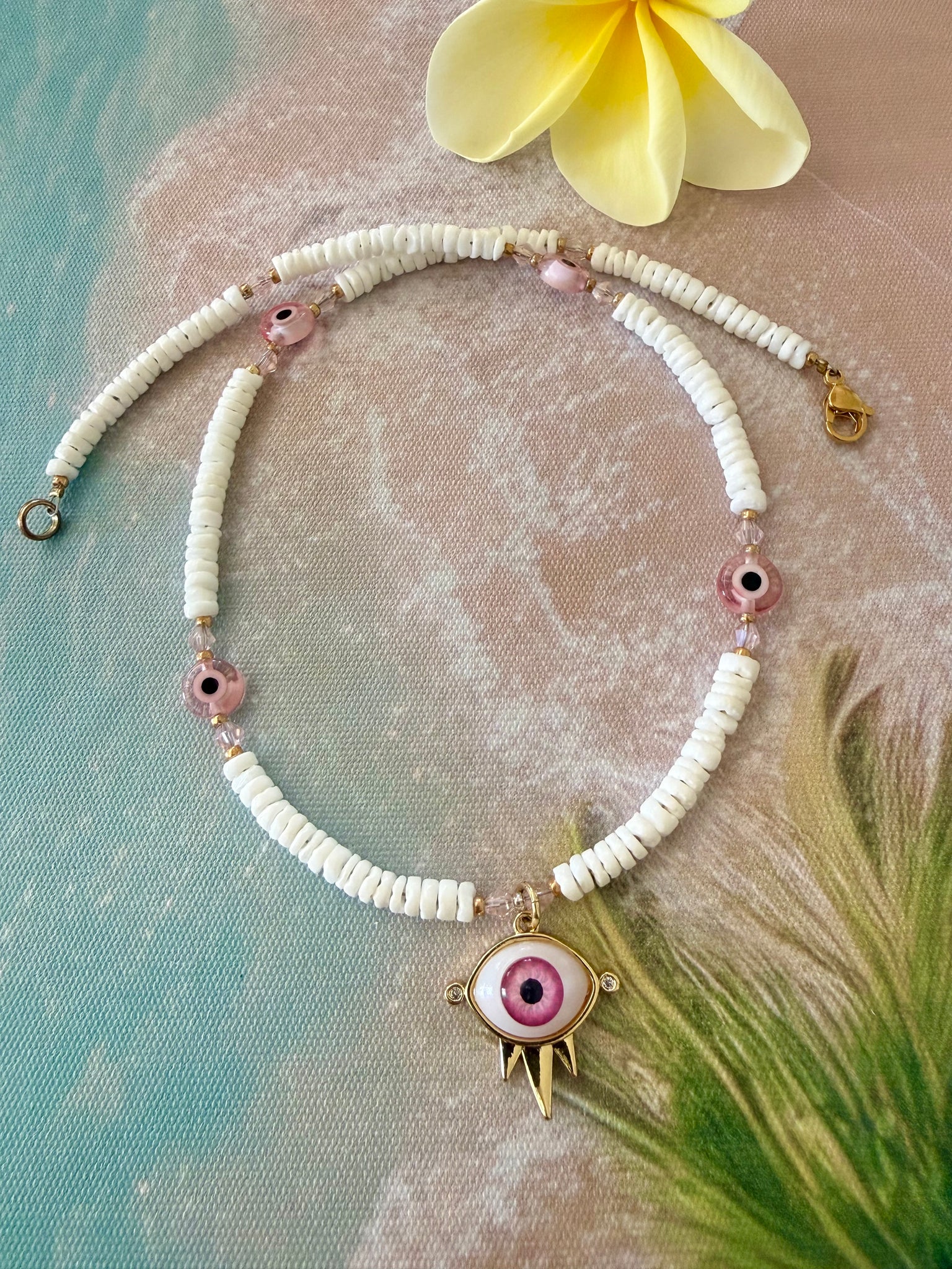 Pink Evil Eye Boho Protection Necklace