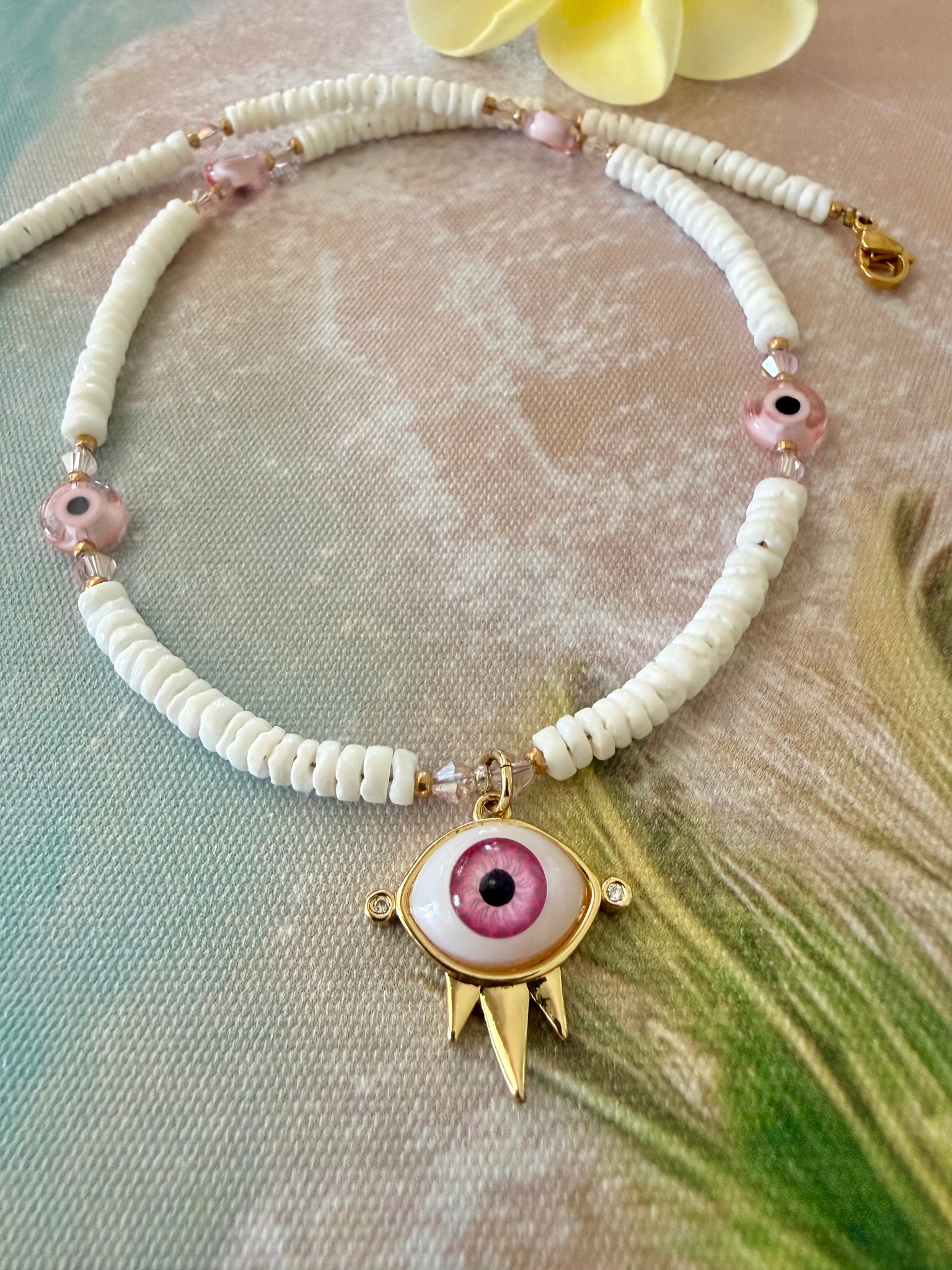 Pink Evil Eye Boho Protection Necklace
