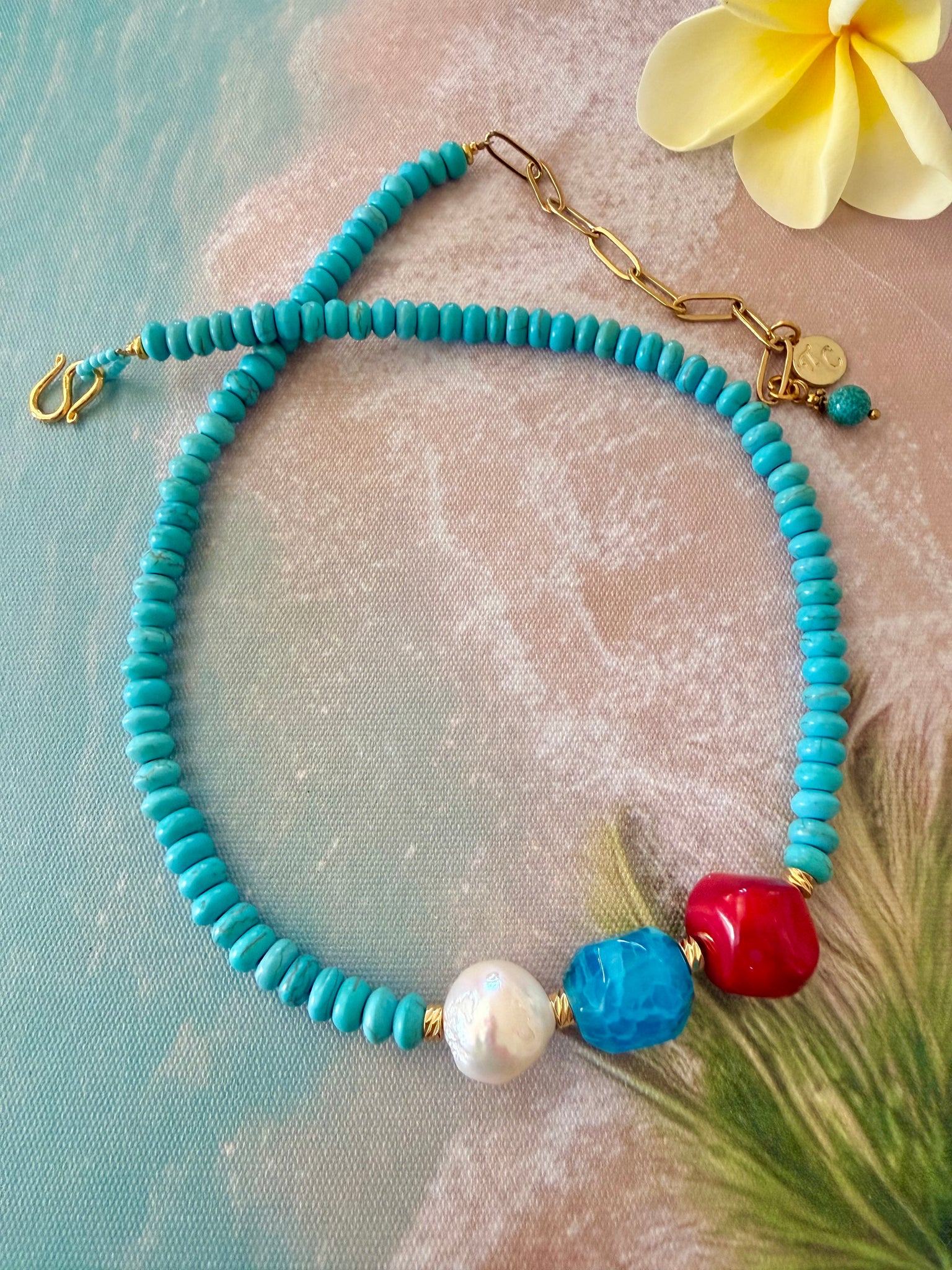 Santorini Ocean Pearl & Coral Necklace