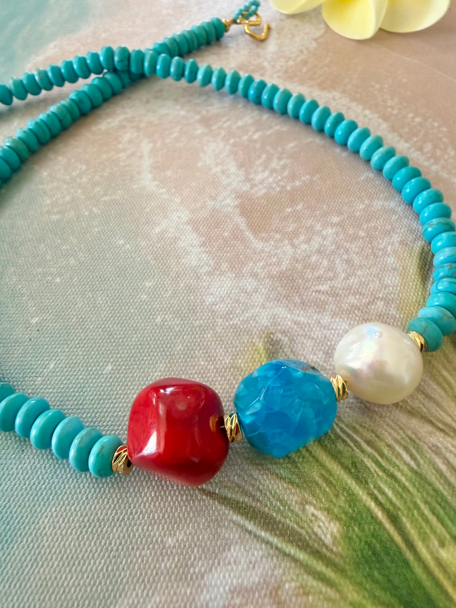 Santorini Ocean Pearl & Coral Necklace