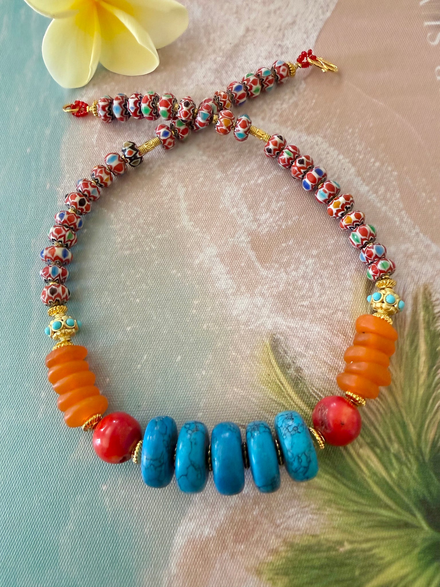 Turquoise & Coral Trade Bead Necklace