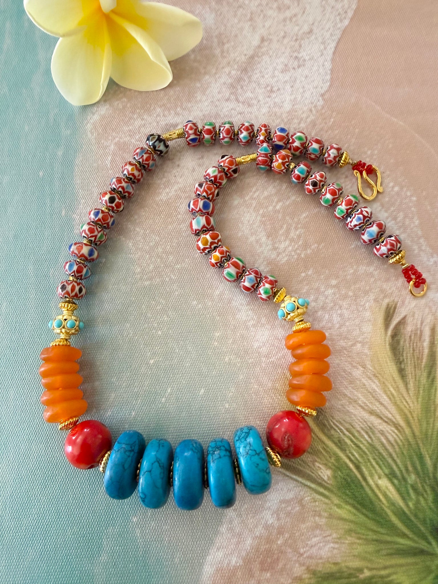 Turquoise & Coral Trade Bead Necklace