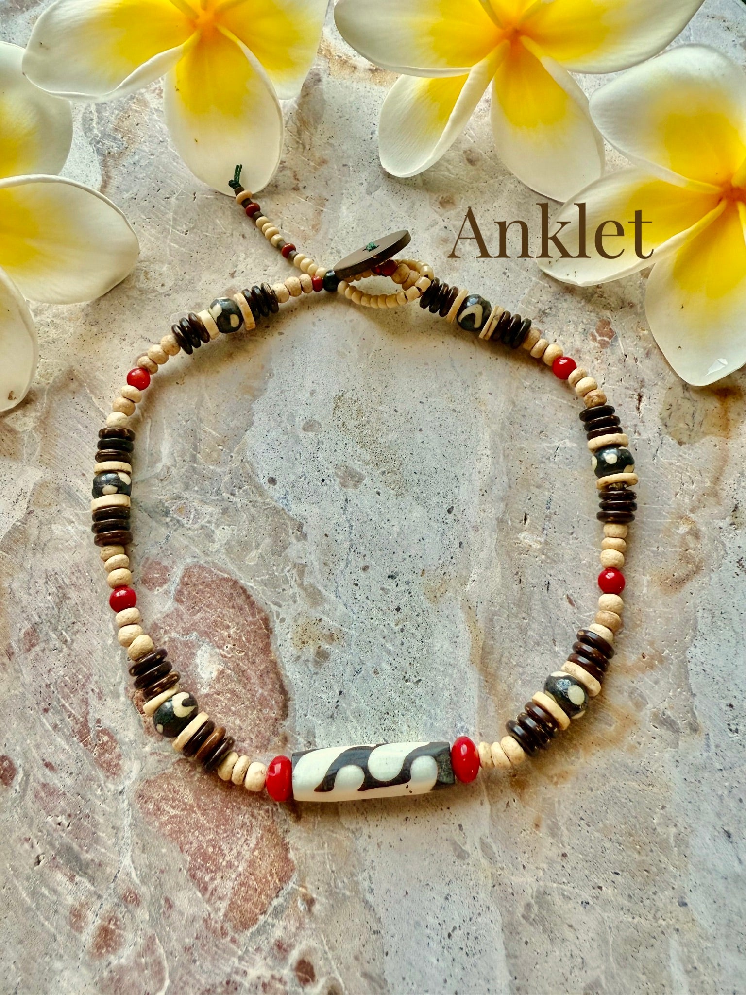Mens Red Tribal African Anklet