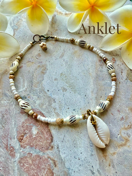 Surf Cowrie Shell Seed Bead Anklet