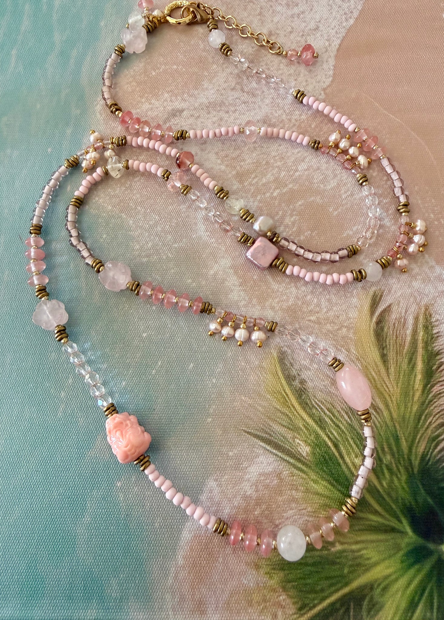 Vintage Rose Quartz Boho Necklace