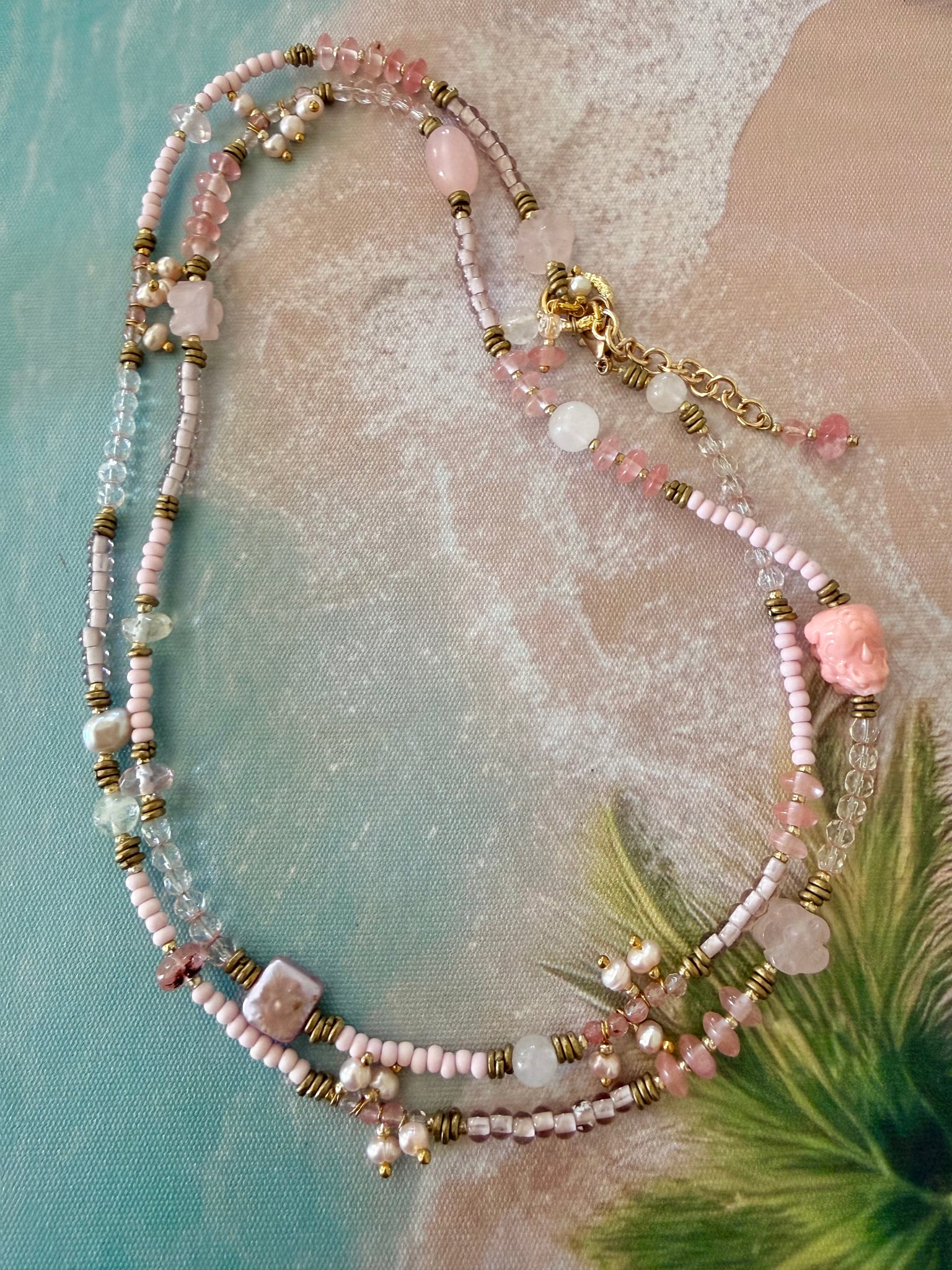 Vintage Rose Quartz Boho Necklace