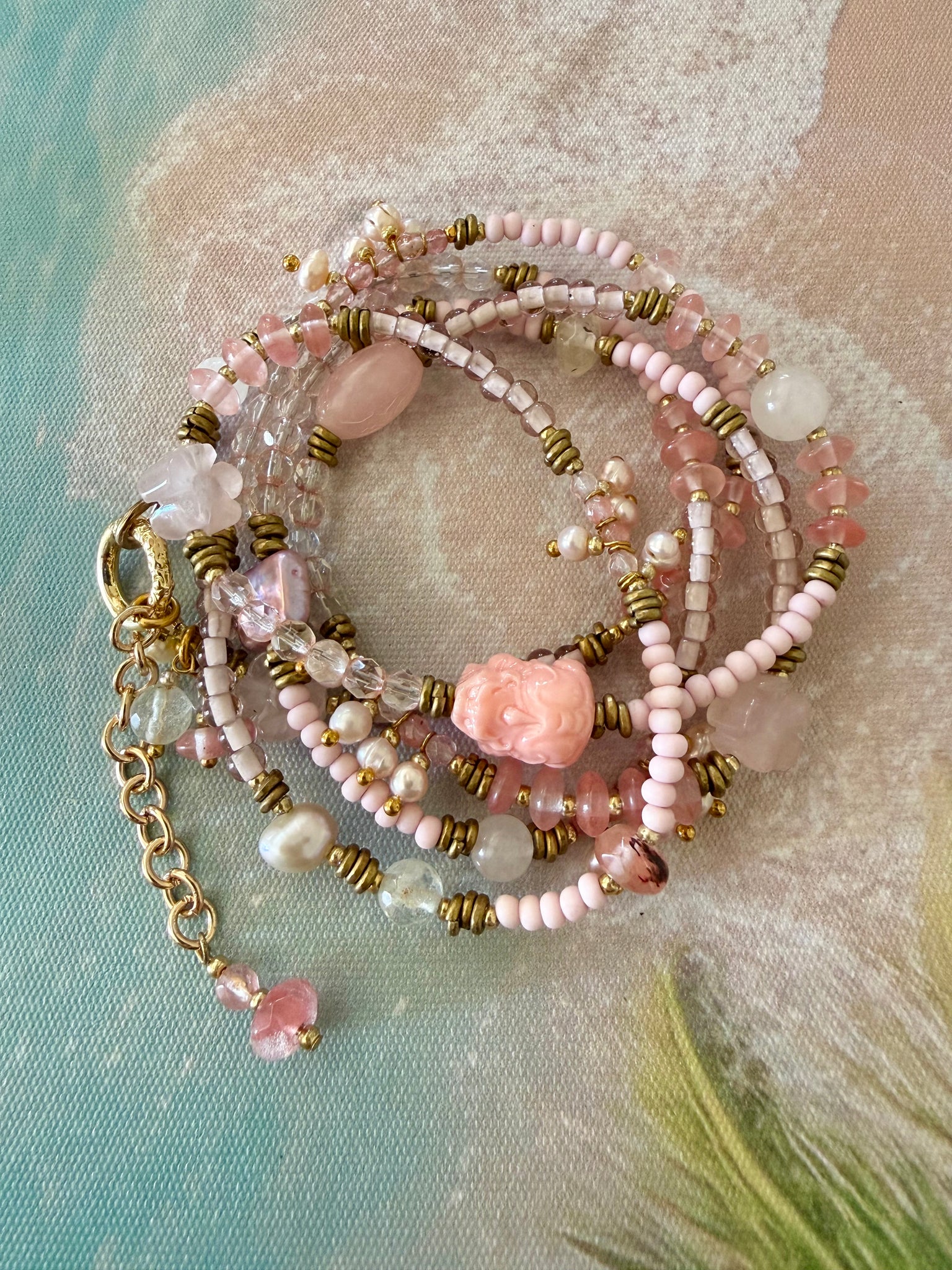 Vintage Rose Quartz Boho Necklace