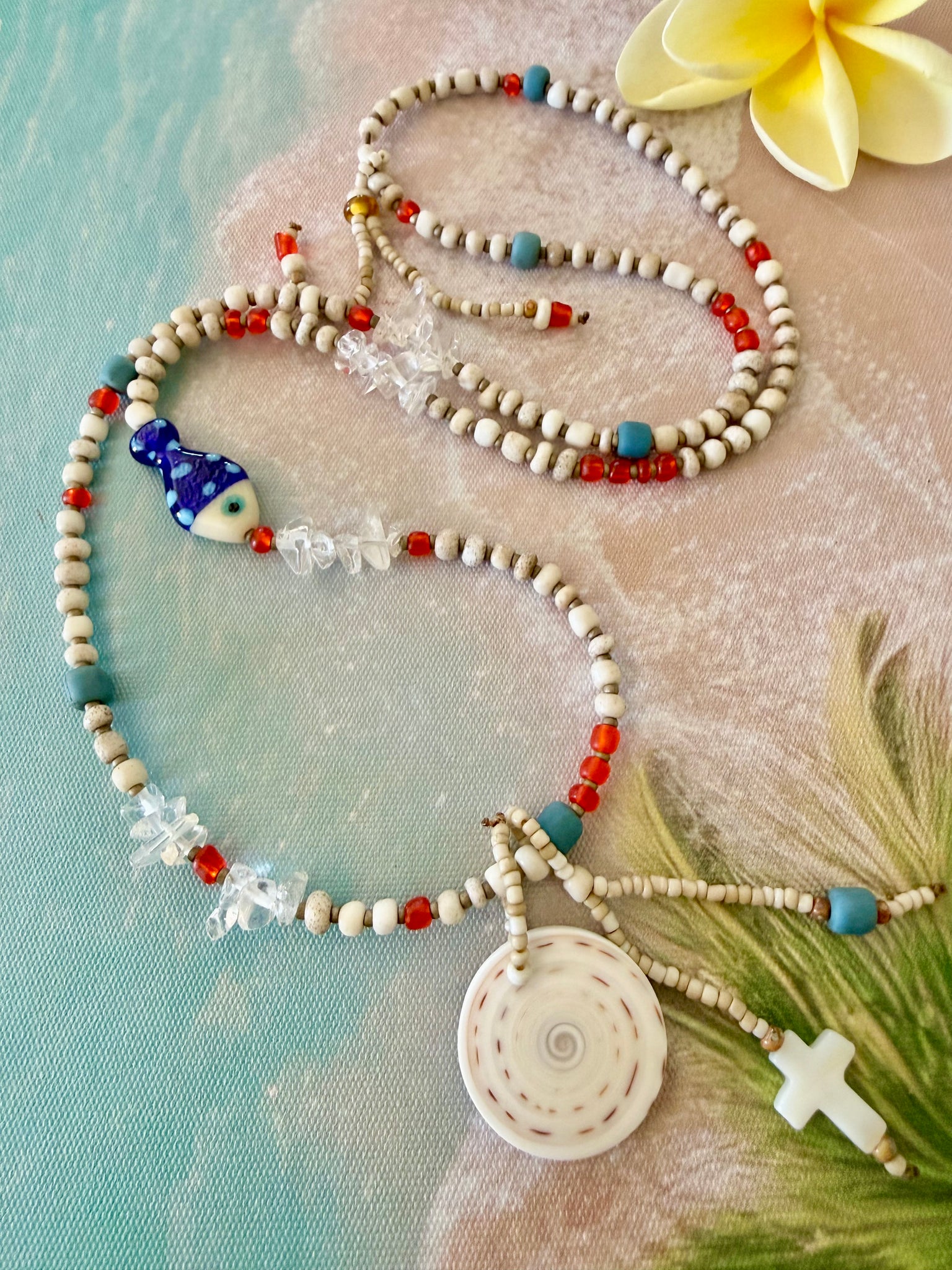 Coastal Island Shell Cross Necklace