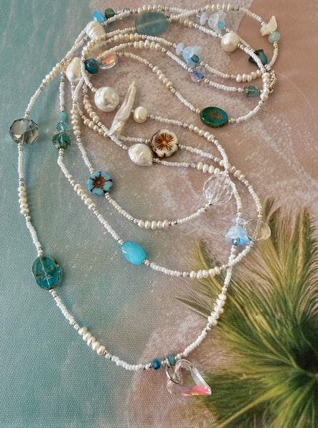 Seed Bead Crystal Pearl Necklace