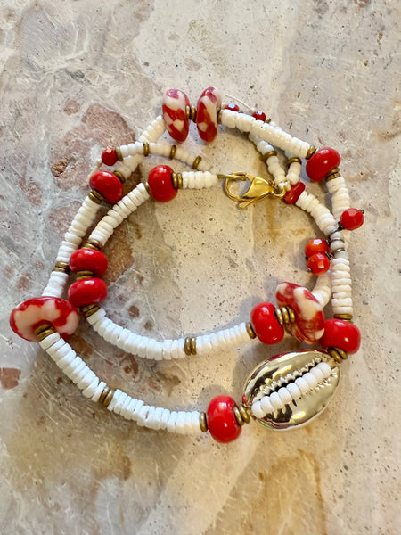 Gold Cowrie Shell White Bracelet
