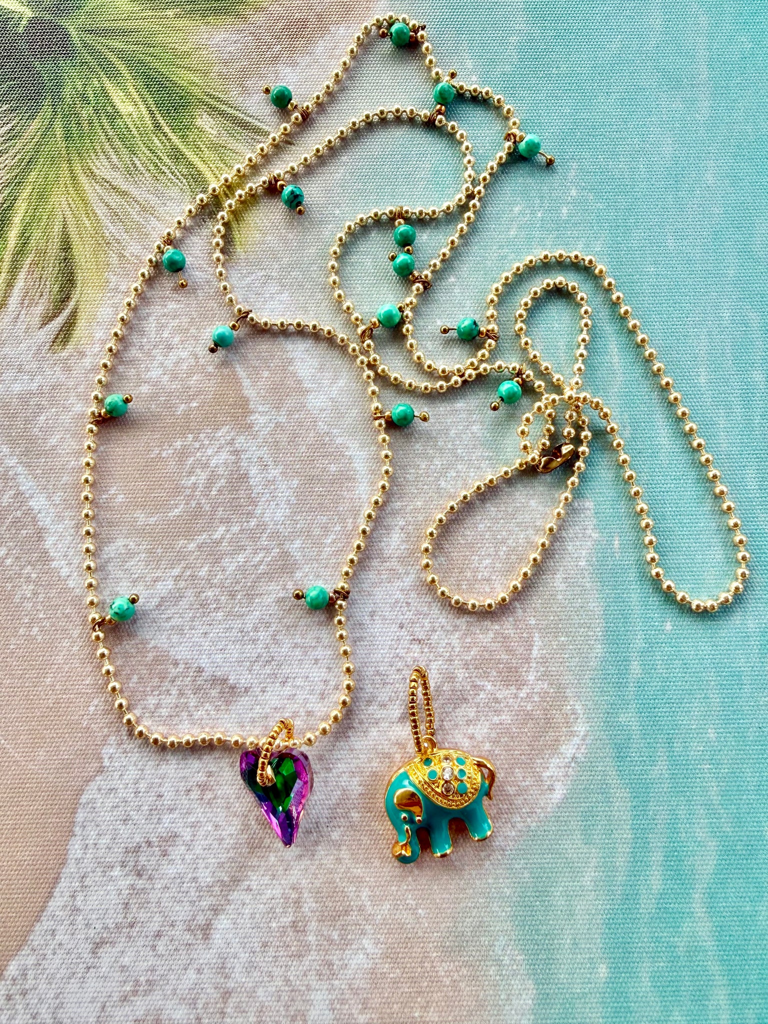 Gold Chain Crystal Heart Elephant Necklace