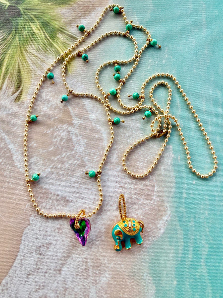 Gold Chain Crystal Heart Elephant Necklace